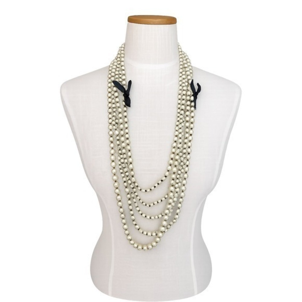 Gatsby Retro Multi Strand Simulated Pearl‎ Statement Necklace w/ Bow Grandmacore